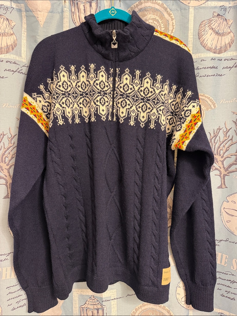 Dale of Norway 🇳🇴 Navy Zip-Up Fair Isle Cable-Knit Sweater
